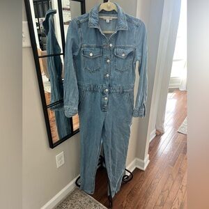 TOPSHOP Vintage utility denim jumpsuit button up long sleeve 2 XS